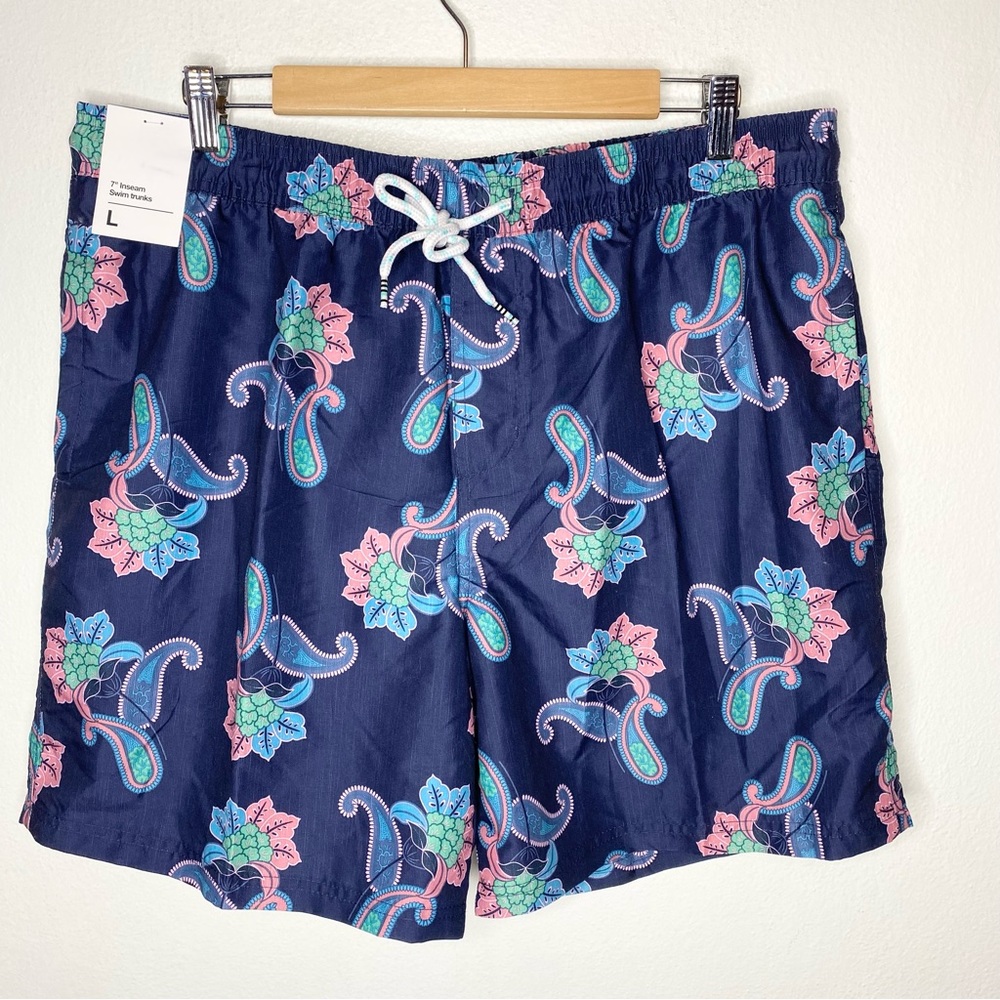 New Original Use 7” Inseam Blue and Pink Swim Trunks Paisley Men’s Large‎